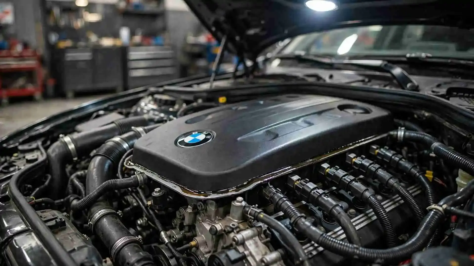 BMW engine bay under the UAE summer heat